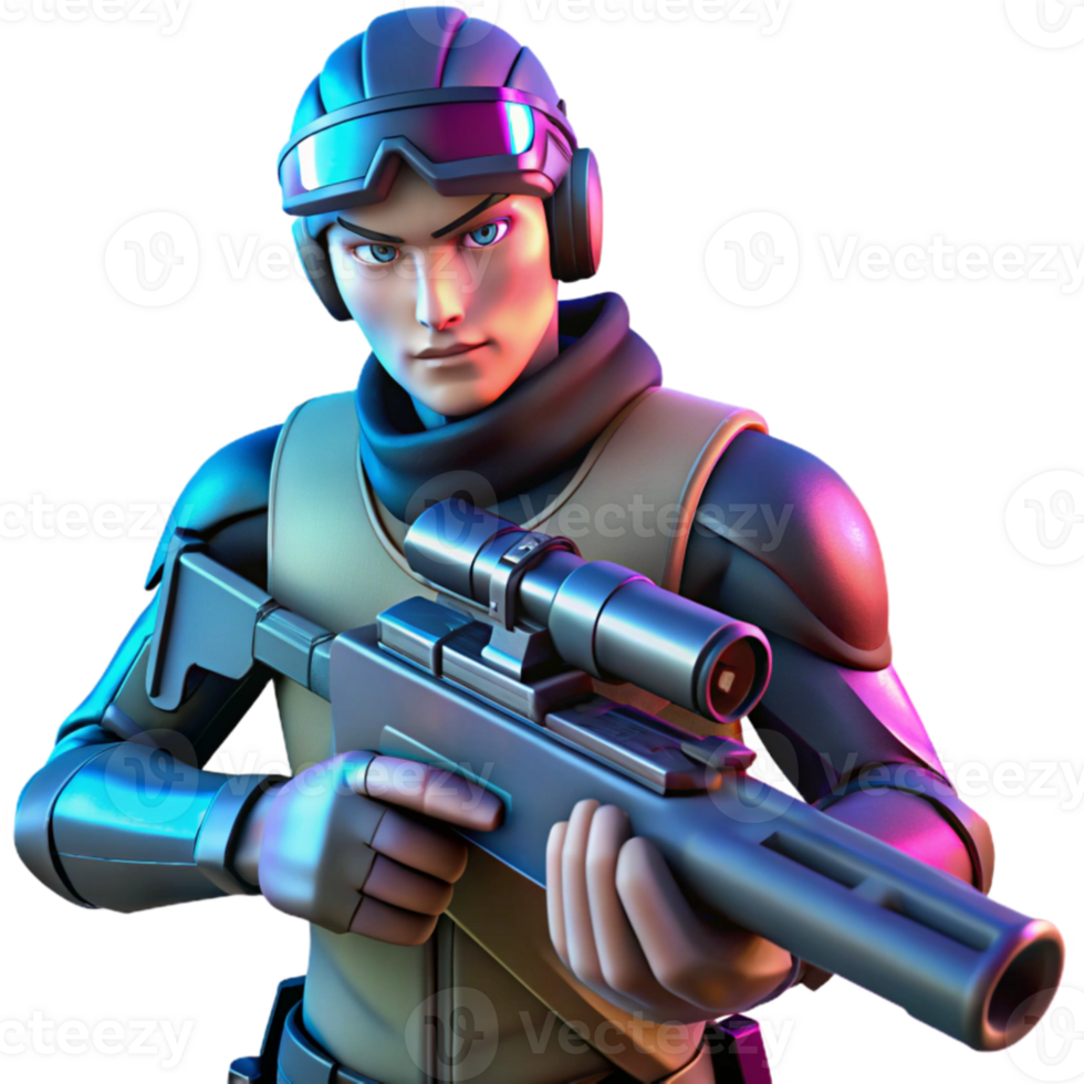 vibrant creative 3D Render Soldier with Sniper Rifle high resolution png