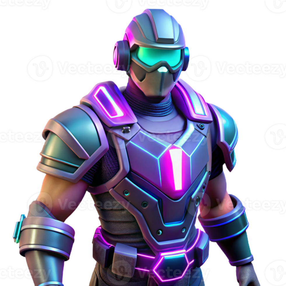 stunning creative Neon Armored Warrior 3D Render original png