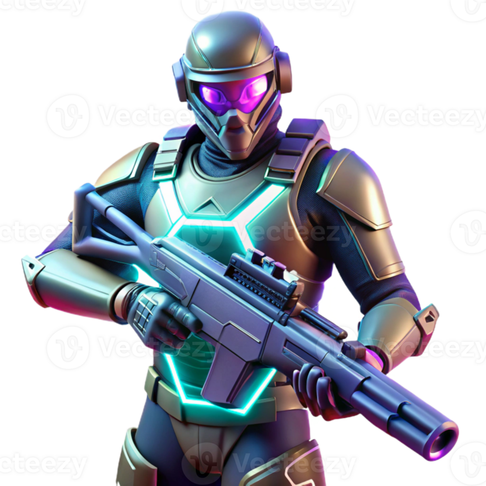 vibrant creative Futuristic Soldier 3D Render detailed png