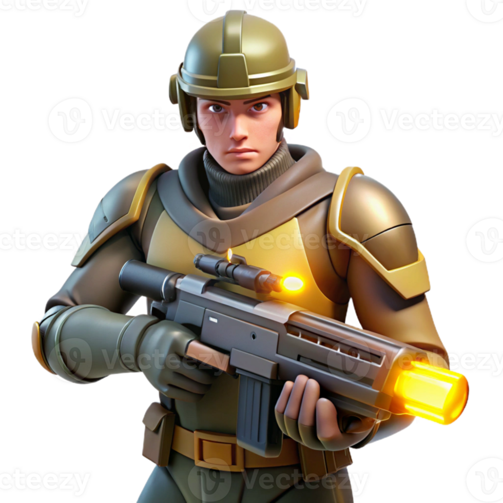 wonderful vintage 3D Render Soldier with Futuristic Weapon premium png