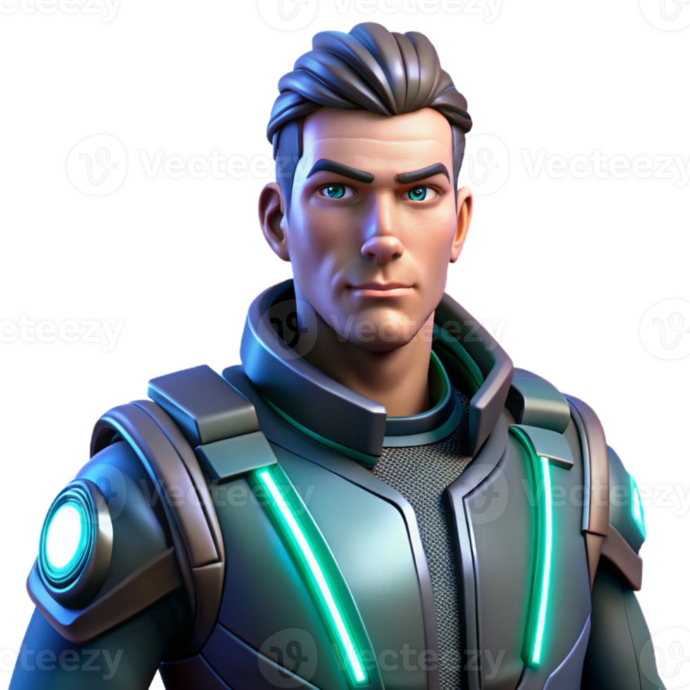serene modern Futuristic 3D Render of a Male Character high quality png
