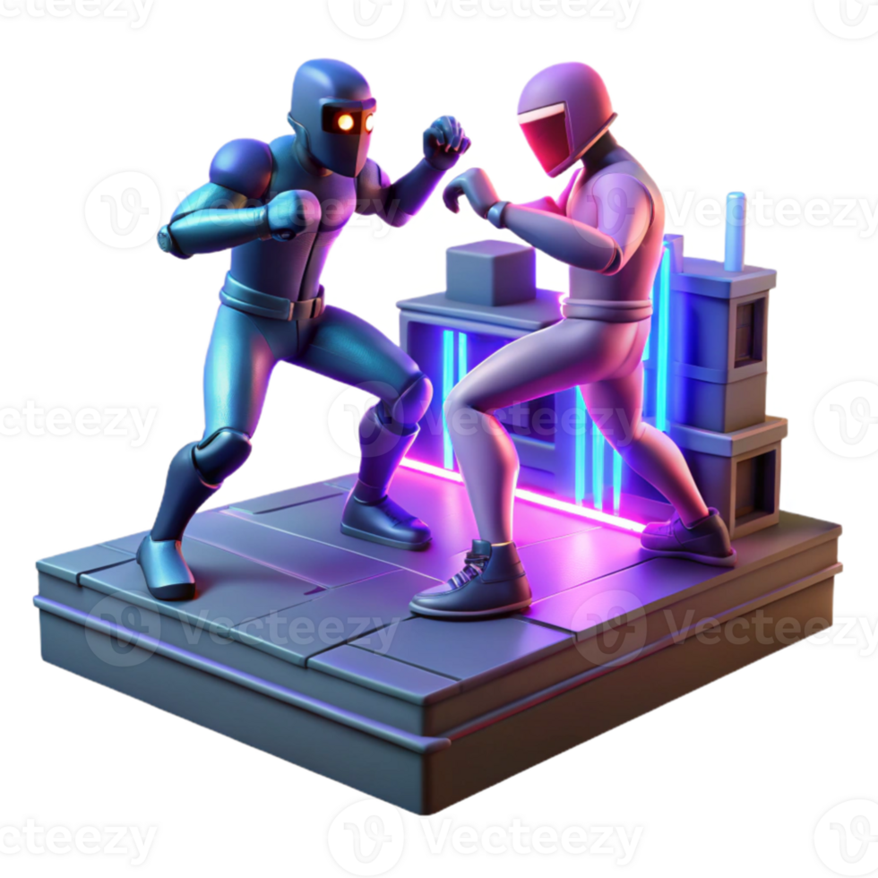 serene rustic 3D Render Neon Cyberpunk Battle original png