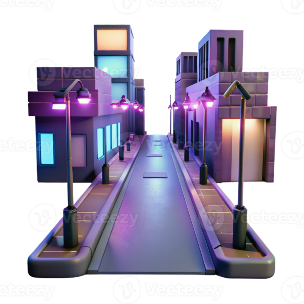 magnificent artistic Night City Street 3D Render authentic png