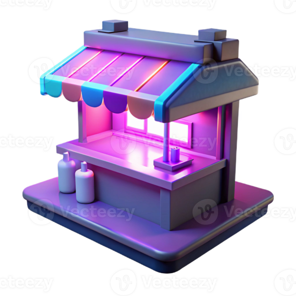 wonderful rustic Neon 3D Render of a Night Market Kiosk premium png