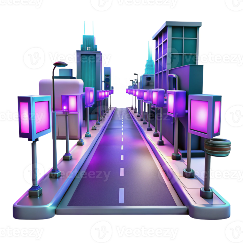 impressive artistic Neon City Street 3D Illustration authentic png