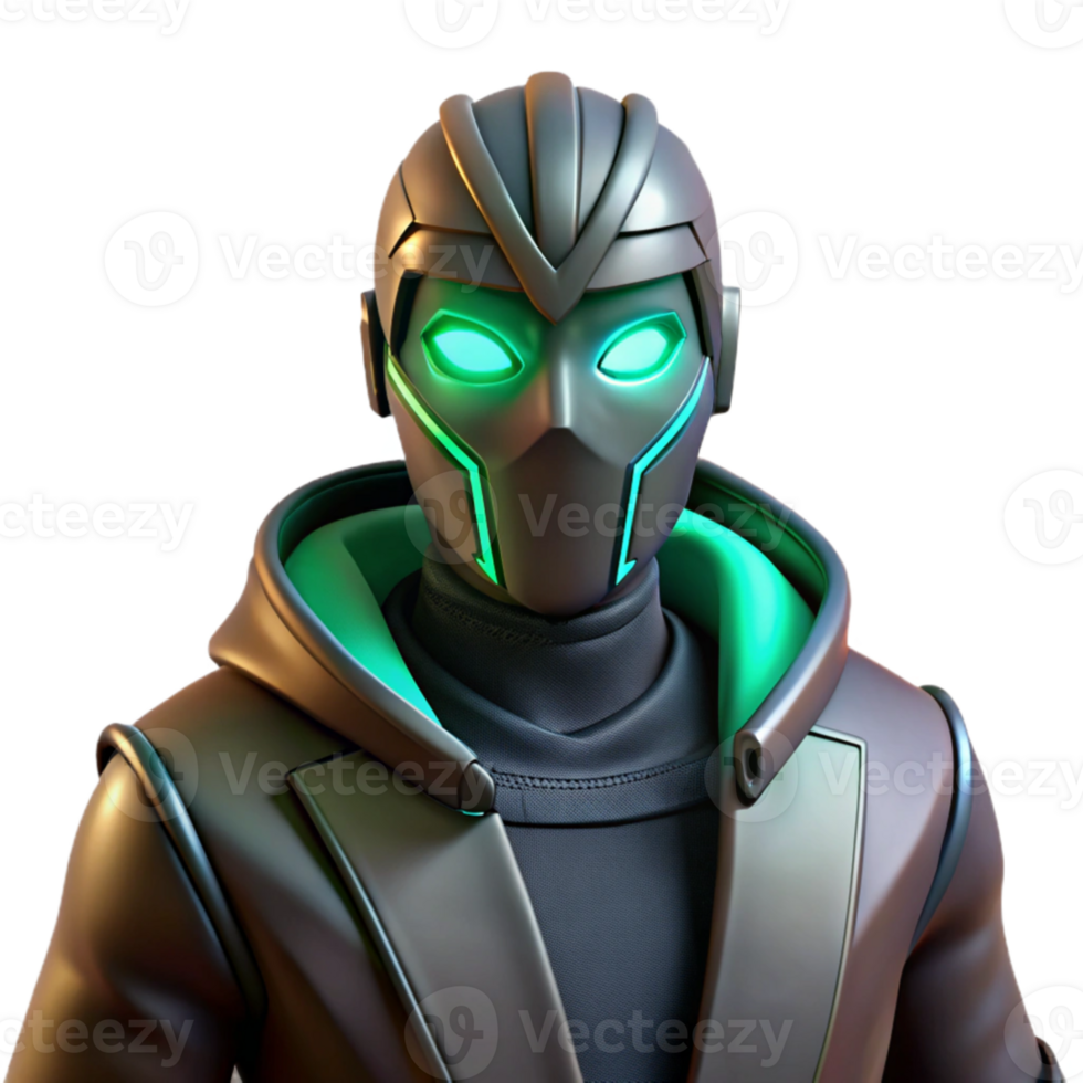 dramatic abstract Cyberpunk 3D Render Glowing Masked Figure authentic png