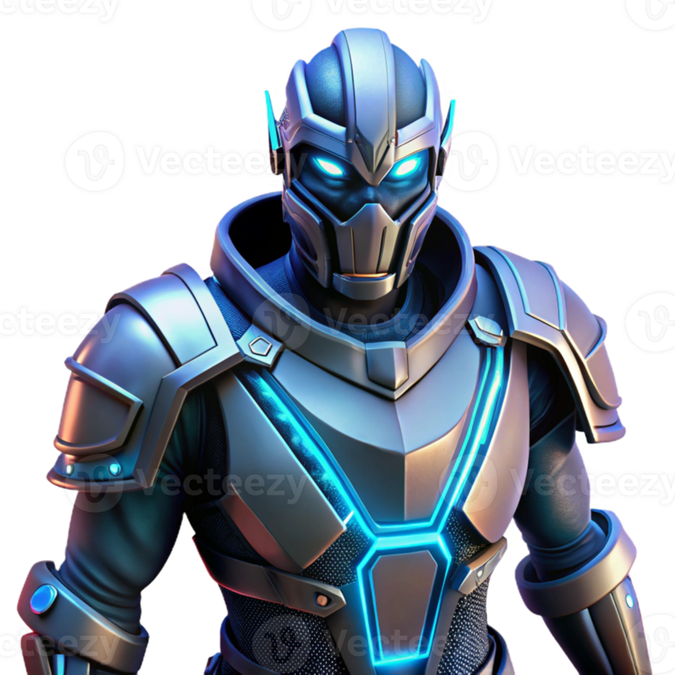 beautiful minimalist Futuristic Armored Warrior 3D Render high resolution png
