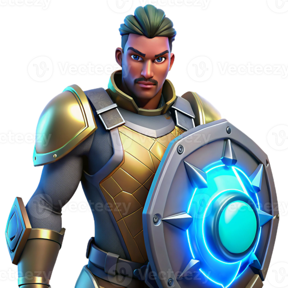 beautiful vintage 3D Render Knight with Shield and glowing energy high resolution png