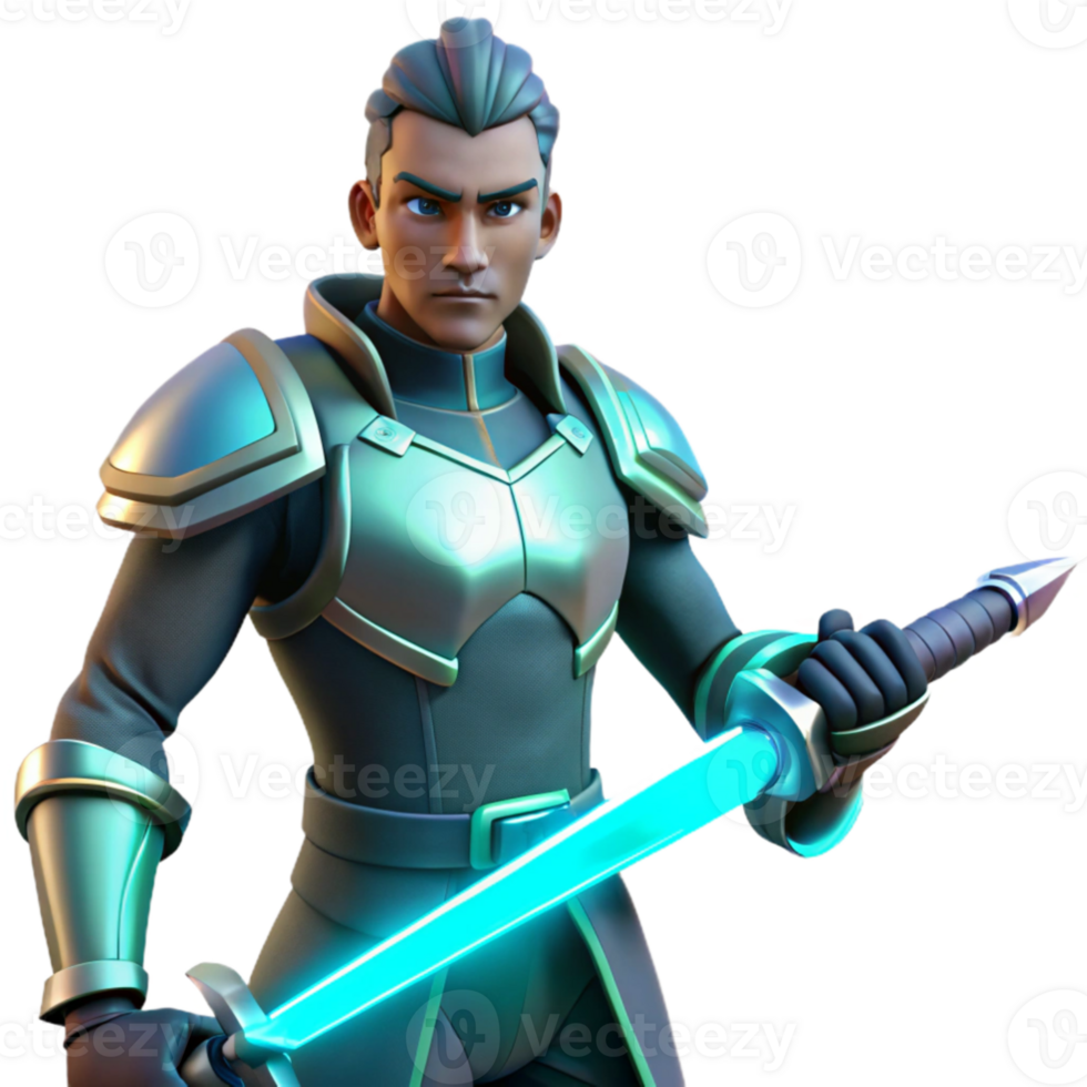 magnificent traditional 3D Render Fantasy Knight, Glowing Sword exclusive png