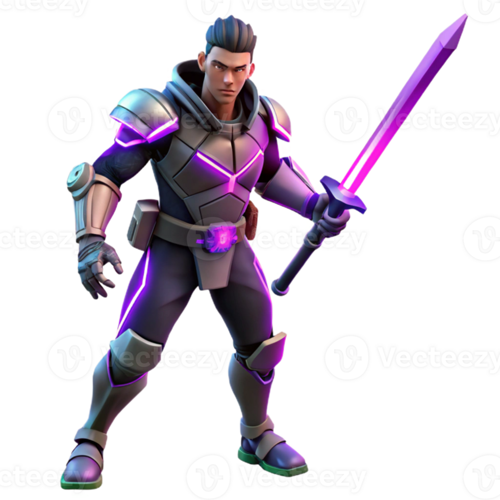 dramatic minimalist 3D Render Fantasy Knight, Glowing Armor high resolution png