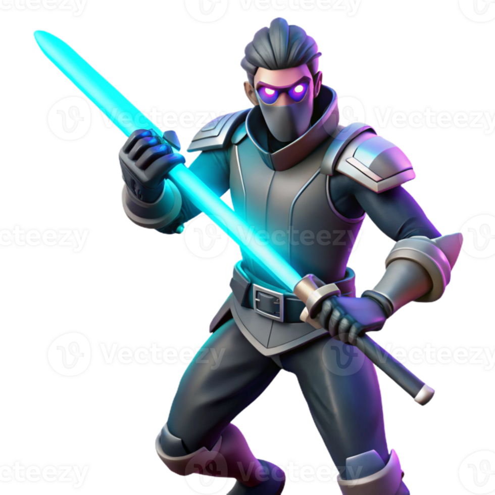 dramatic modern 3D Render Glowing Sword Warrior 4K png