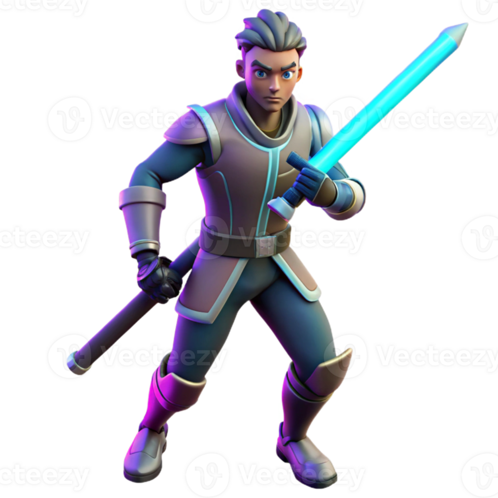 stunning abstract 3D Render Fantasy Warrior, Glowing Sword exclusive png