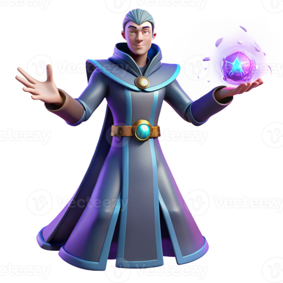 vibrant modern Wizard 3D Render Magical Orb, Fantasy Illustration high resolution png