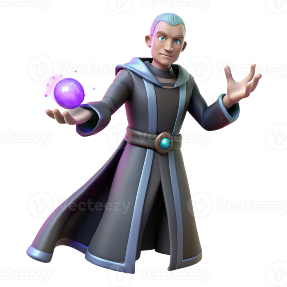 elegant vintage 3D Render Wizard with Magic Orb high quality png