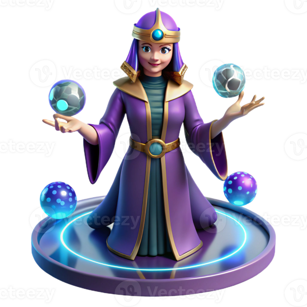 elegant rustic 3D Render Purple Magic Woman detailed png