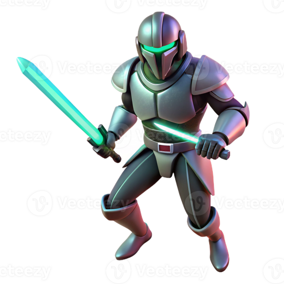 wonderful classic 3D Render Fantasy Knight with Glowing Swords exclusive png
