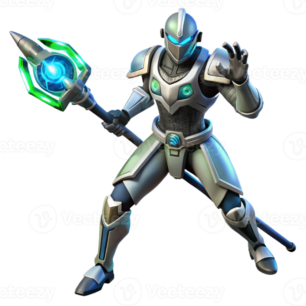 wonderful traditional 3D Render Futuristic Knight with Staff 4K png