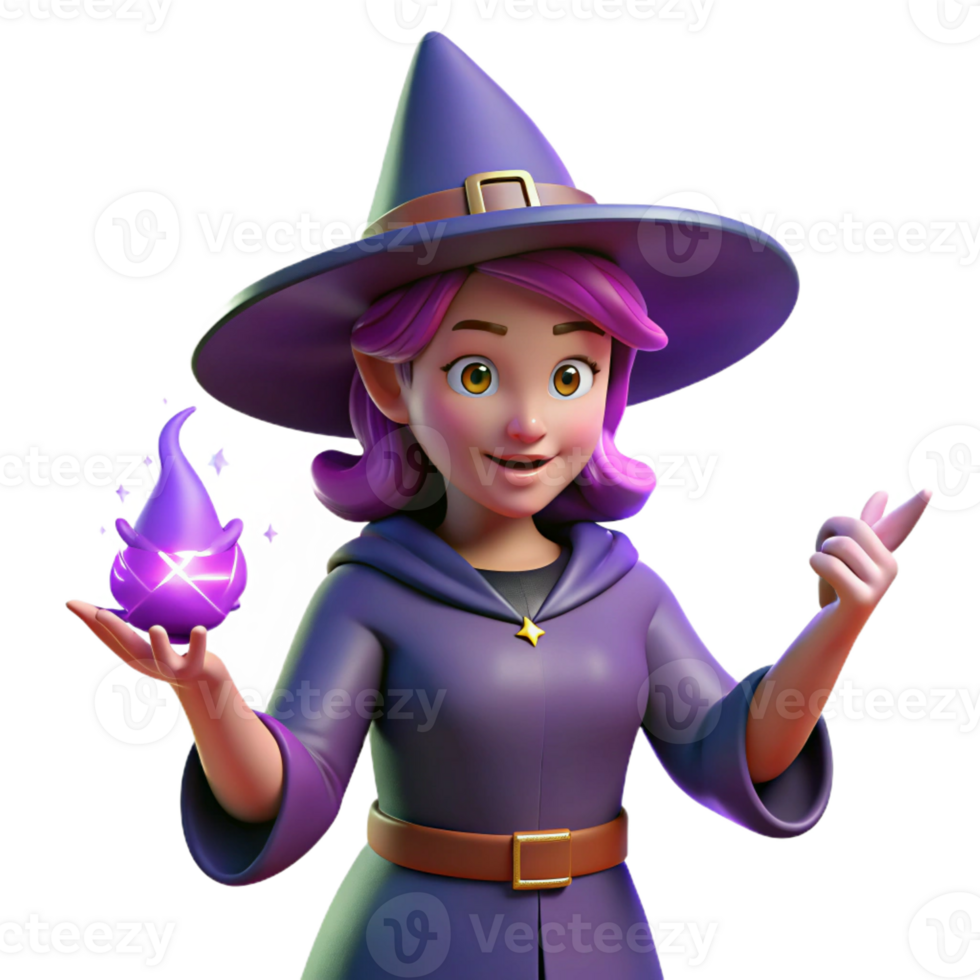 beautiful modern 3D Render of a Cute Witch genuine png