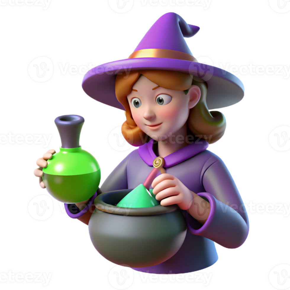 magnificent creative 3D Render of Cute Witch Brewing Potion genuine png