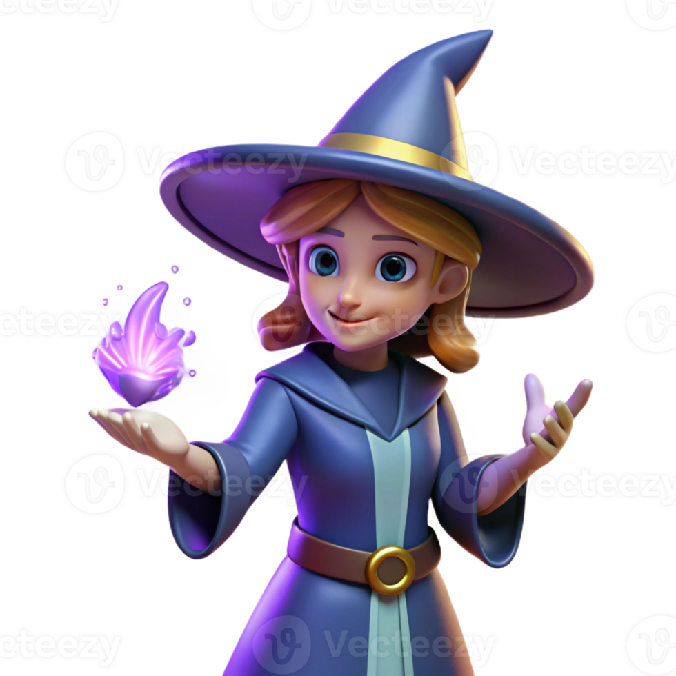 impressive artistic 3D Render of a Young Witch high resolution png