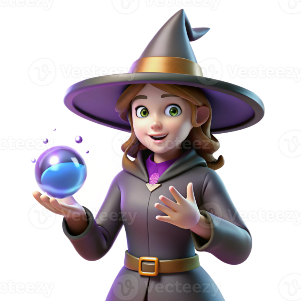 extraordinary creative 3D Render Cute Witch Fantasy Illustration premium png