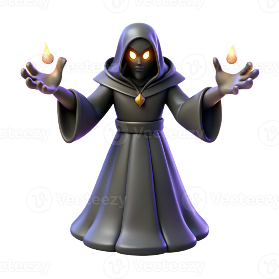 impressive minimalist Dark Wizard 3D Render high resolution png