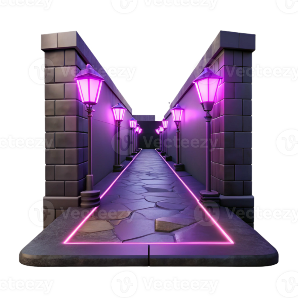 impressive minimalist Neon Alleyway 3D Render exclusive png