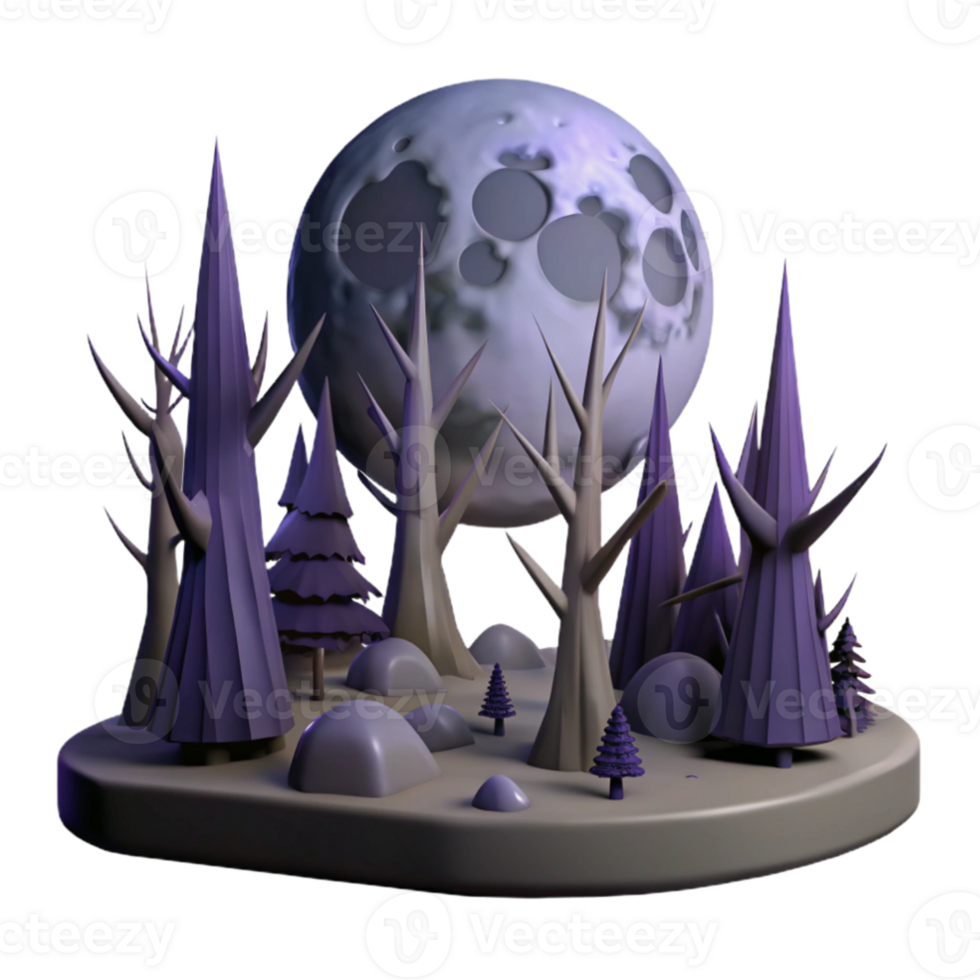 stunning minimalist Stylized 3D Moonlit Forest Illustration original png
