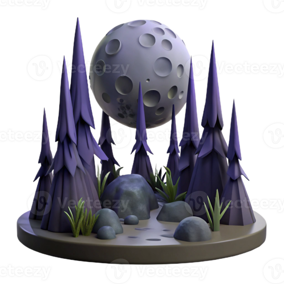 wonderful artistic Stylized 3D Moonlit Forest Illustration high resolution png