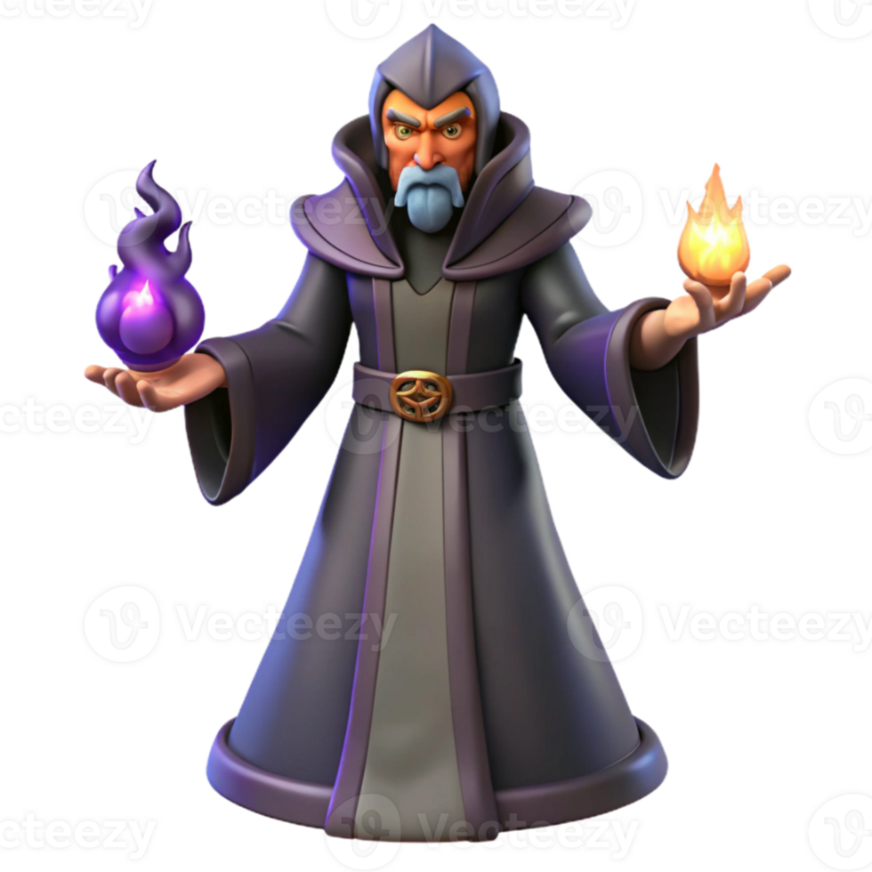 extraordinary modern 3D Cartoon Wizard with Magic Flames detailed png