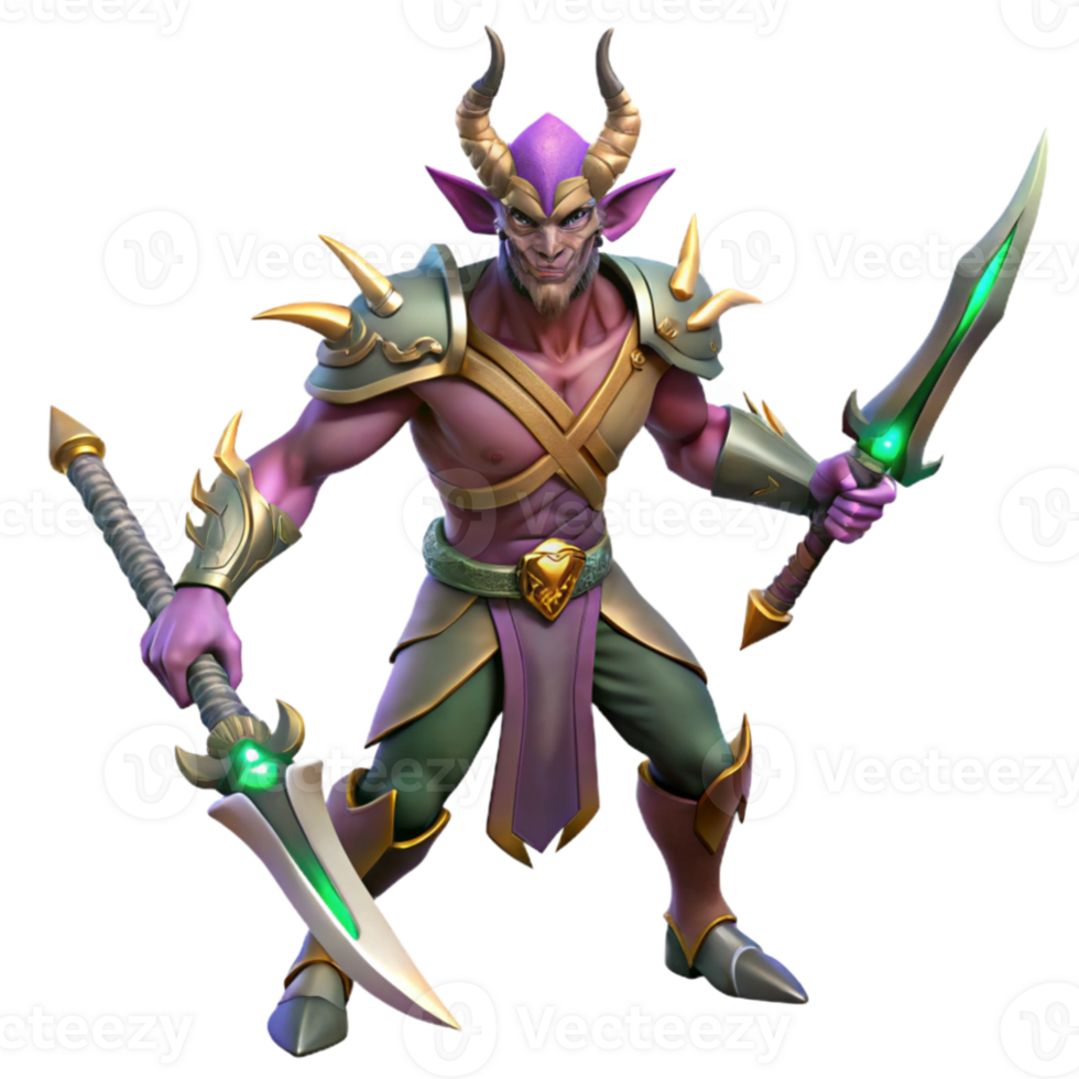 vibrant modern Fantasy 3D Render Horned Warrior high resolution png