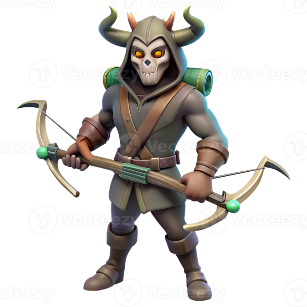 wonderful classic 3D Illustration Fantasy Archer with Skull Mask exclusive png
