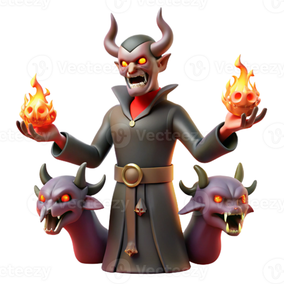 vibrant creative 3D Render Dark Wizard with Fireballs and Imps exclusive png