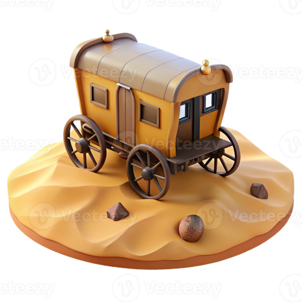 elegant abstract 3D Render Cartoon Wagon Desert high resolution png