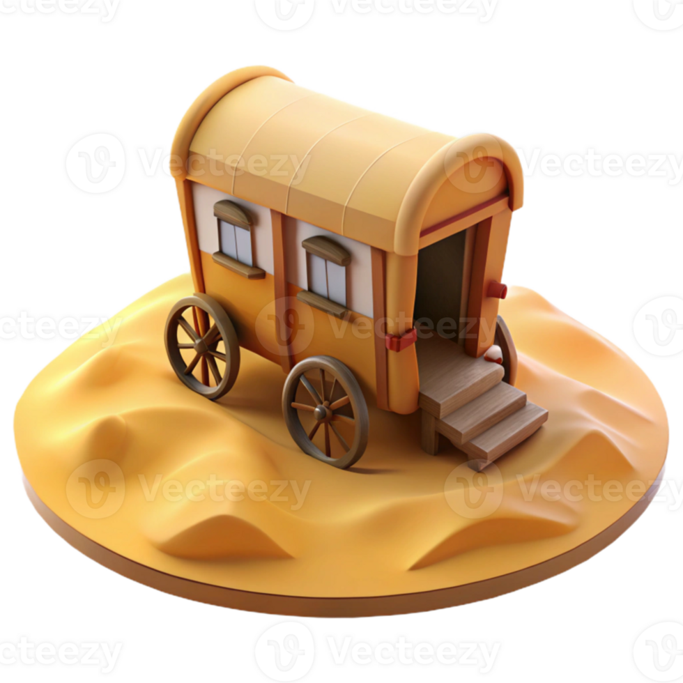 extraordinary contemporary 3D Render of a Cute Wagon in the Desert 4K png