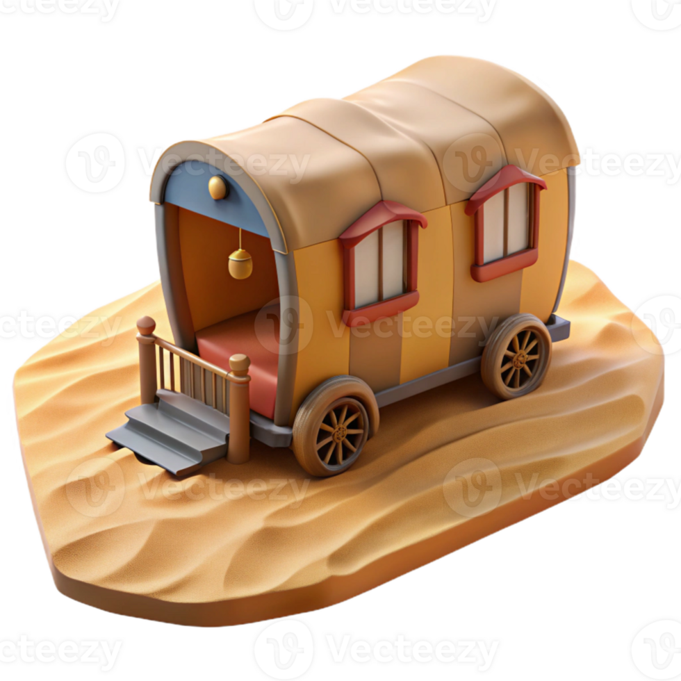 vibrant vintage 3D Render Cartoon Wagon Desert Scene authentic png