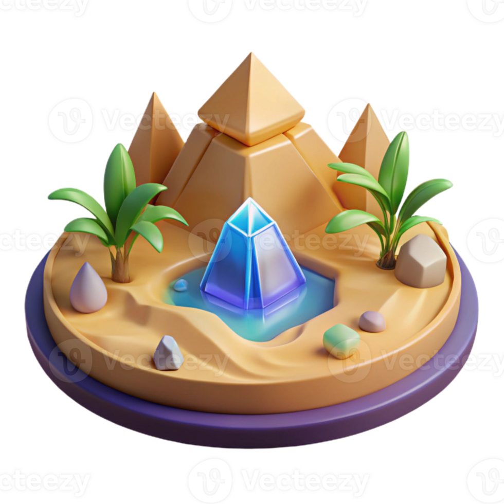 serene creative 3D Render Oasis Pyramids Scene 4K png