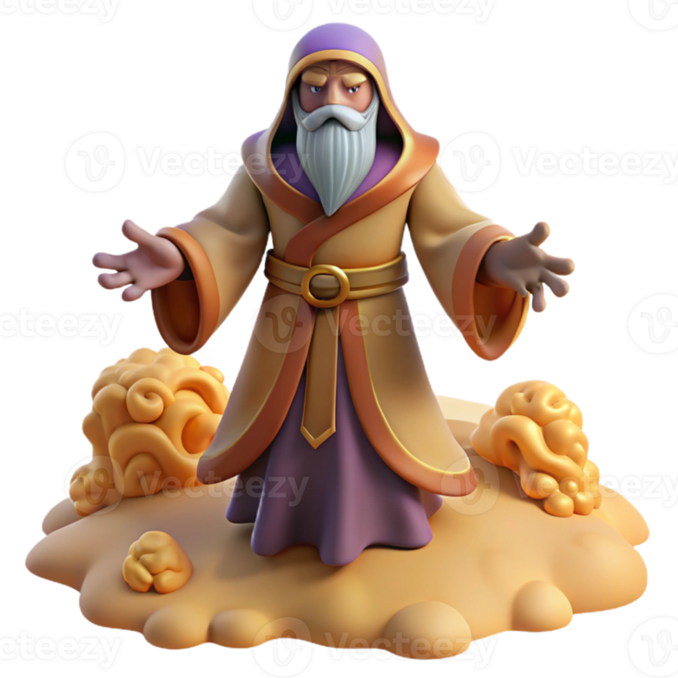 serene contemporary 3D Render Wise Wizard Fantasy Illustration authentic png