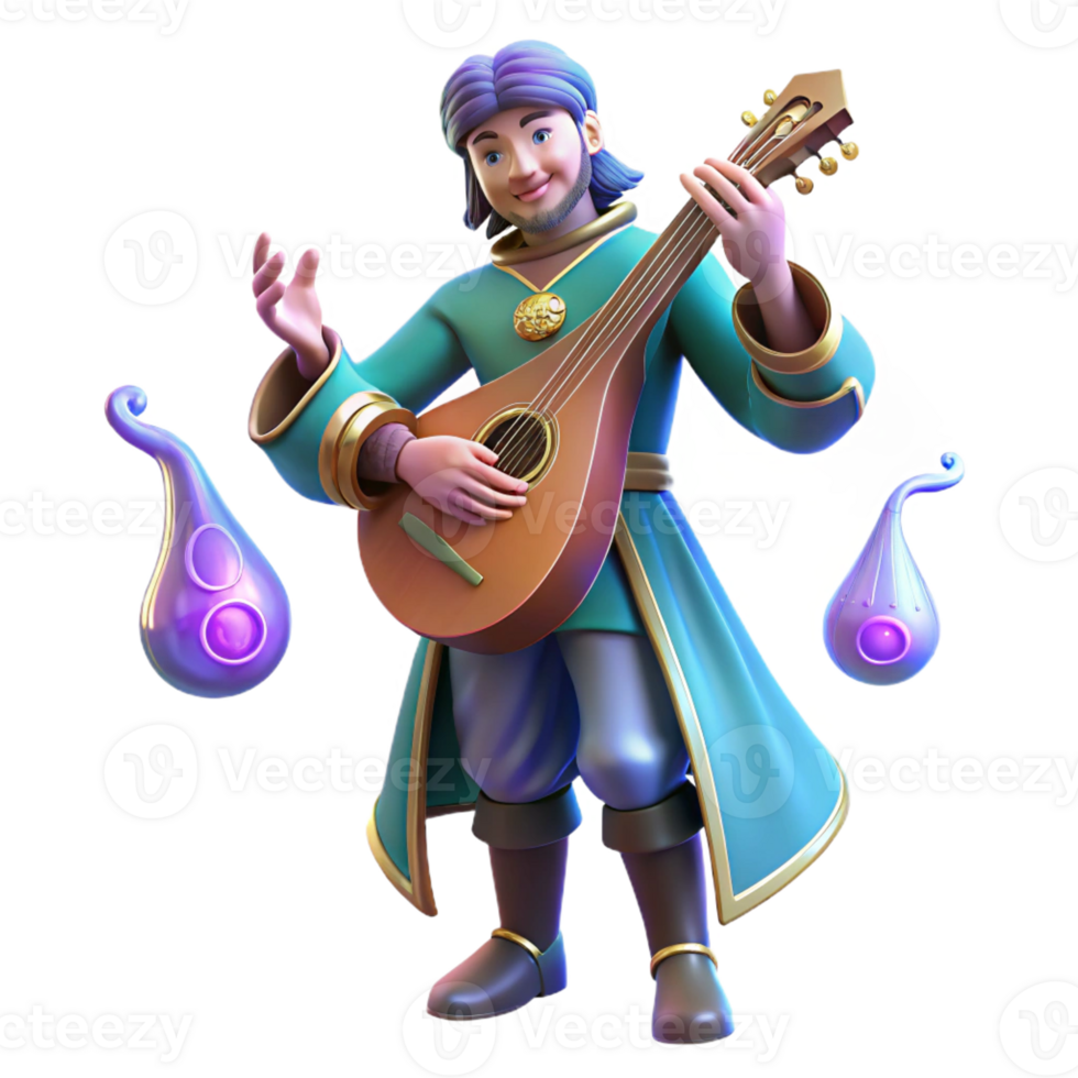 vibrant traditional 3D Render Fantasy Musician Illustration professional png