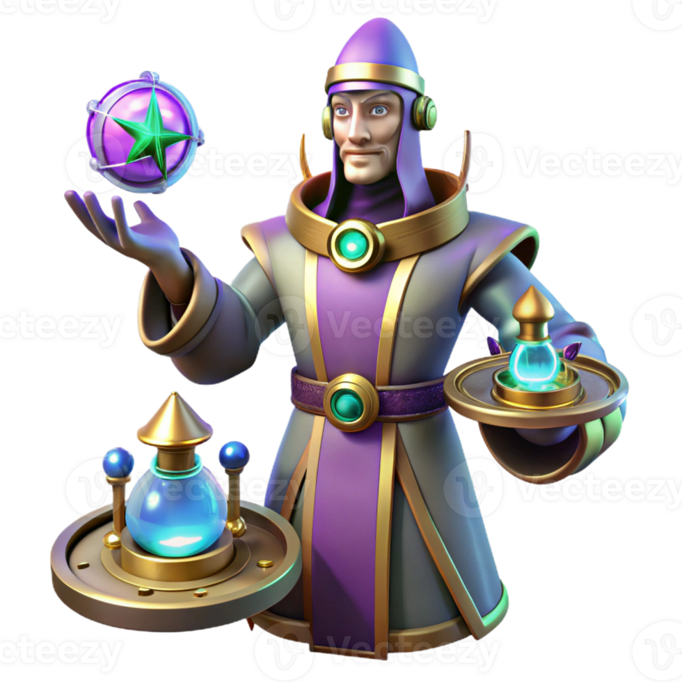 beautiful traditional Fantasy Wizard 3D Render professional png