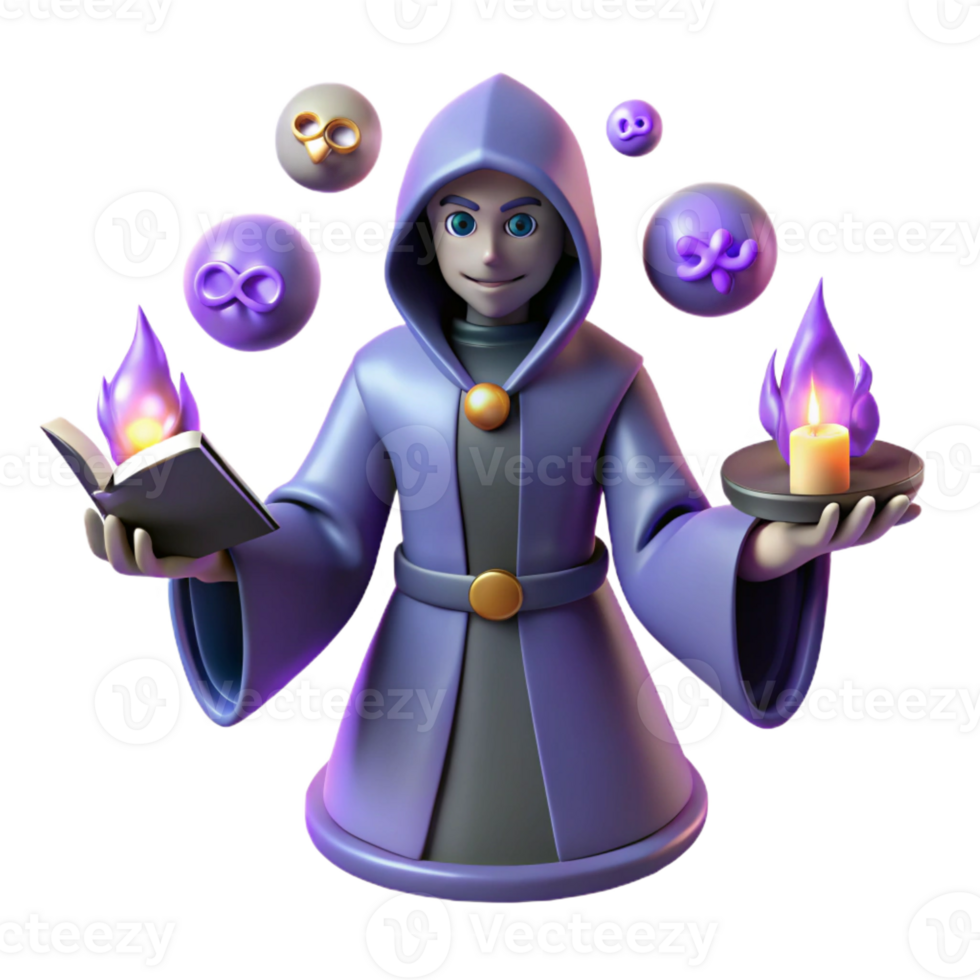serene modern 3D Render Young Wizard Magic Spell exclusive png