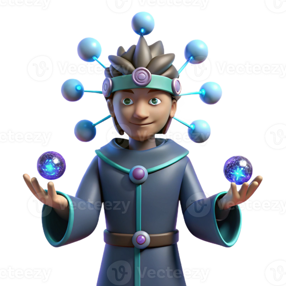 wonderful vintage 3D Cartoon Wizard with Energy Spheres exclusive png