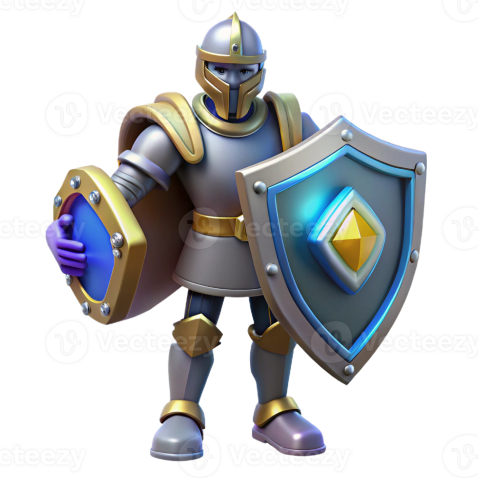 vibrant artistic 3D Cartoon Knight with Shield and Round Emblem Illustration professional png