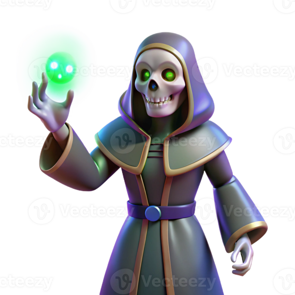 magnificent artistic 3D Cartoon Skeleton Sorcerer Illustration high resolution png
