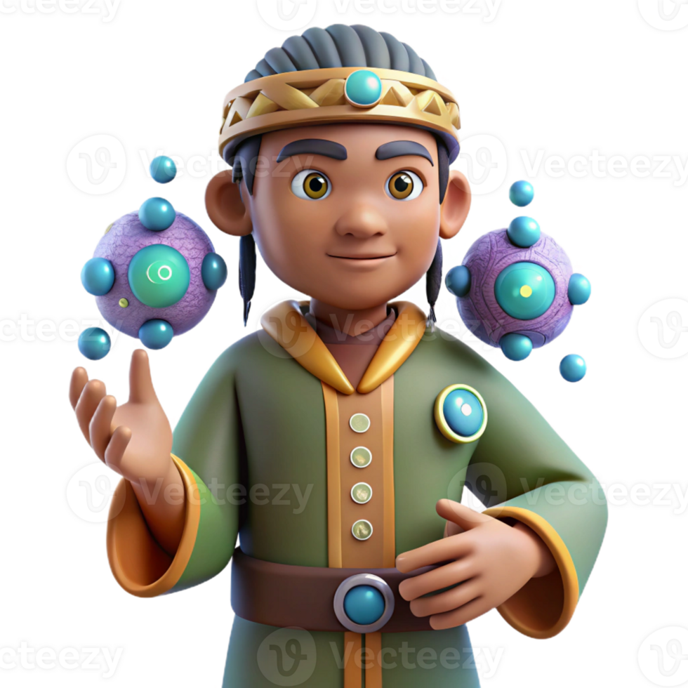dramatic classic 3D Render Young Sorcerer Cartoon Character professional png
