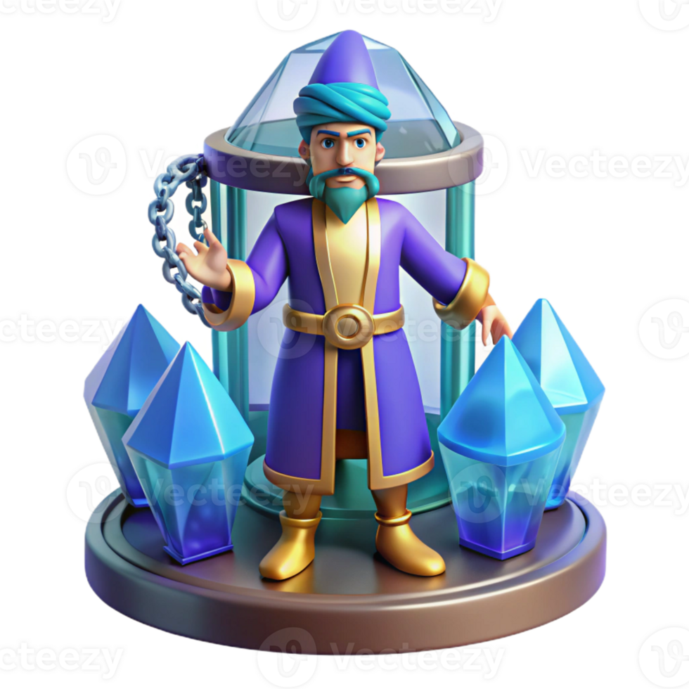 vibrant modern 3D Render Wizard with Crystals high quality png