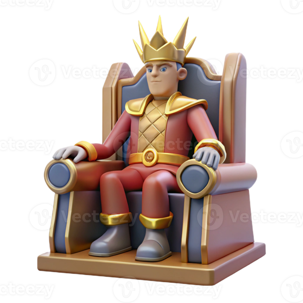 beautiful rustic 3D Cartoon King on Throne Illustration original png