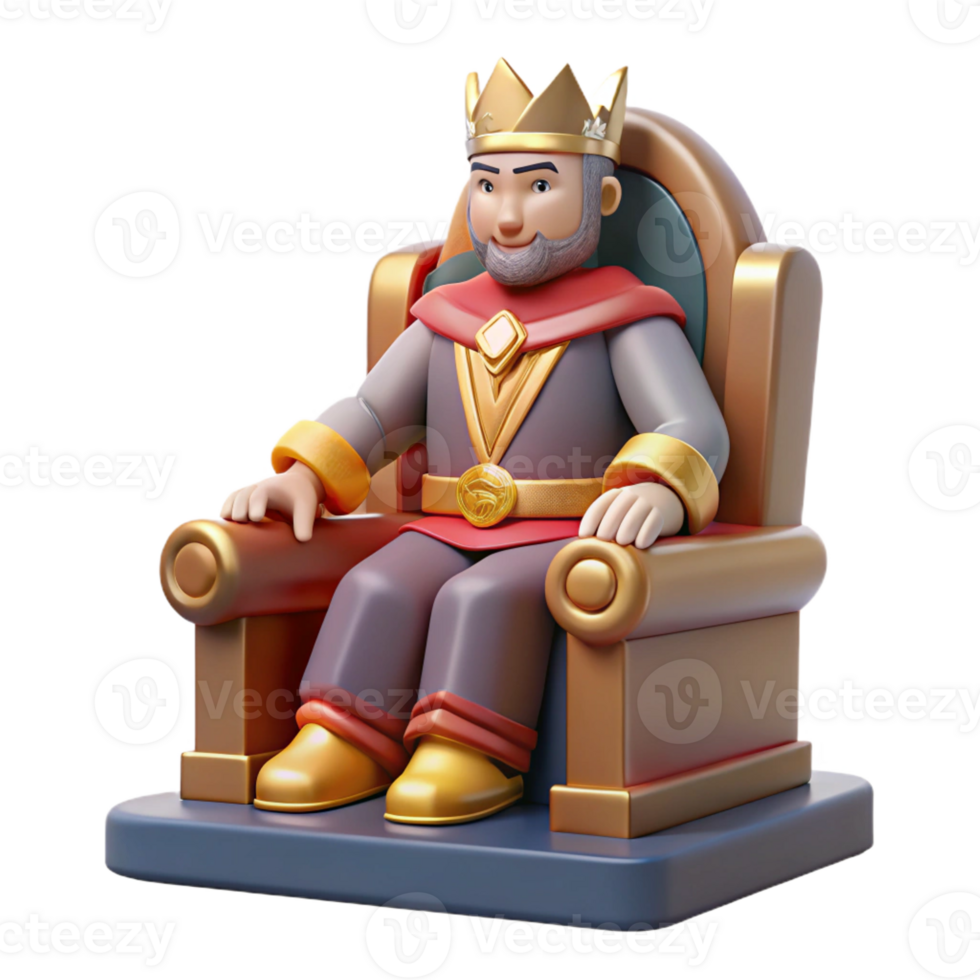 serene minimalist 3D Cartoon King on Throne Illustration original png