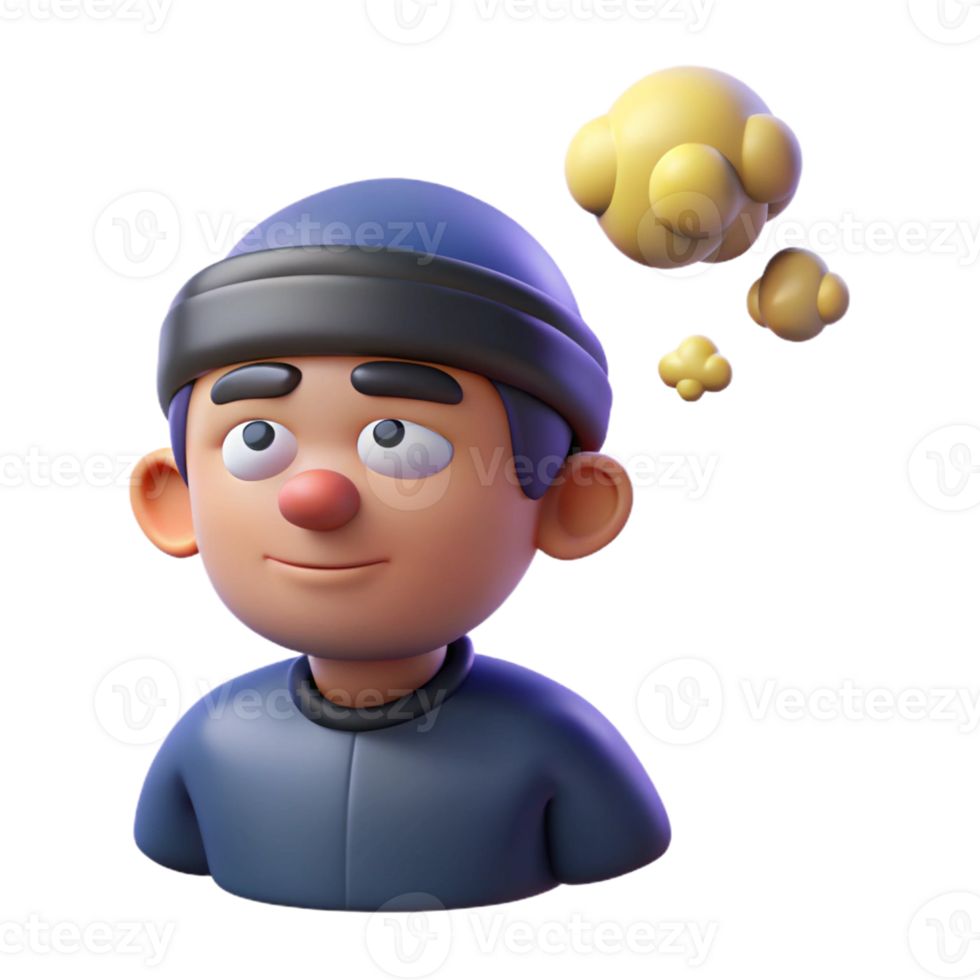 serene abstract 3D Cartoon Character Daydreaming high resolution png