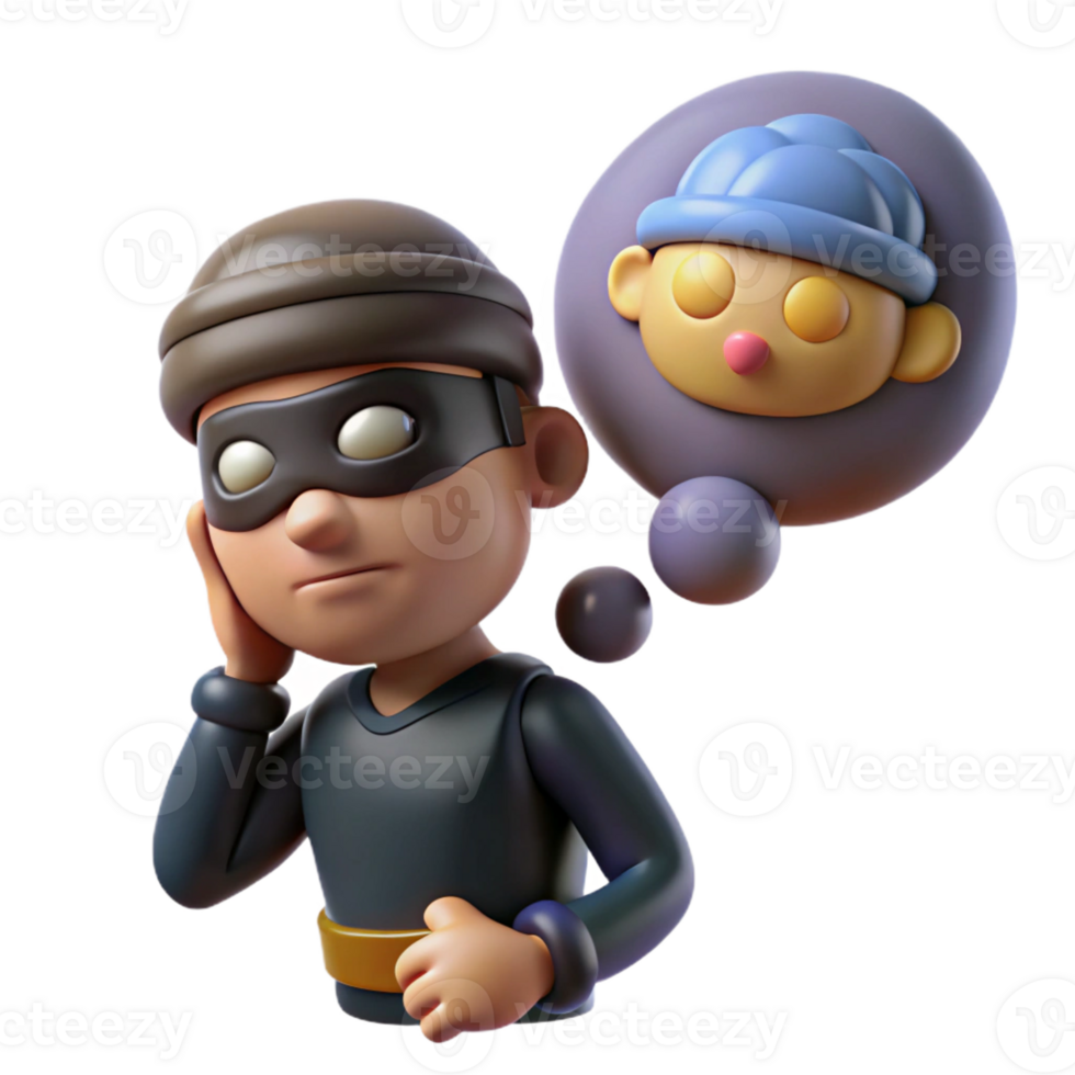 serene rustic 3D Render Thief Character Illustration high resolution png